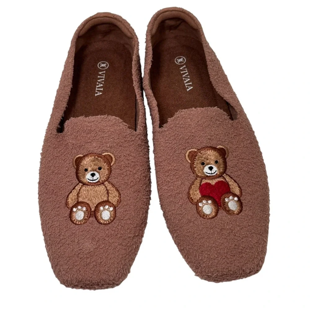 VIVAIA Samantha Terry Knit Loafers Nutmeg Teddy Bear Flats Women's 40/9.5‎